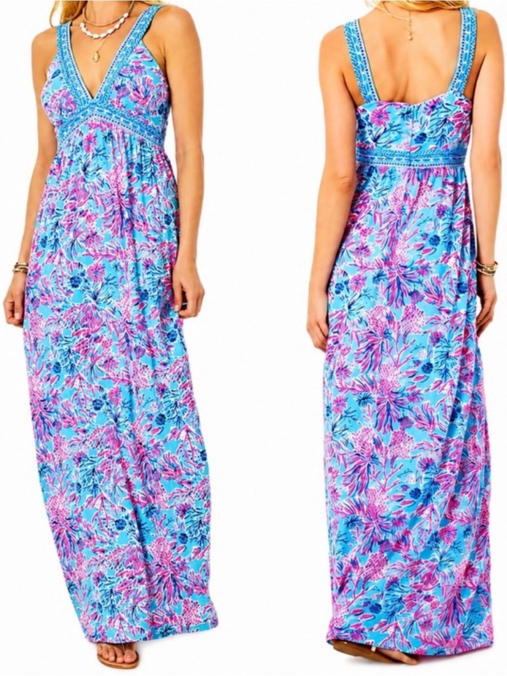 Lilly Pulitzer Serena V-neck Maxi in Seek and Sea Celestial Blue, Size Medium